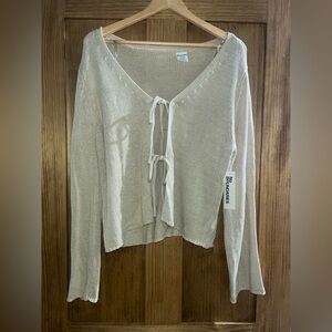 No Boundaries Cream Tie-Front Lightweight Knit Cardigan